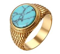 OIDEA Bague Chevalière Turquoise pour Hommes: Bague Ovale Vintage,Anneau Homme en Acier Inoxydable-Cadeau pour Noël/Saint Valentin/Anniversaire-Bleu or-#10