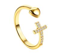 OIDEA Bague Croix Chrétienne Femme: Bijoux Femme Bague Ouvert Crucifix Catholique de Prière Inspirante Style Religieux Ajustable en Laiton avec Coeur et Zircon - Cadeau Anniversaire