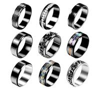 OIDEA Bague Homme Acier Inoxydable : 9 PCS Bagues Ensemble Argent/Or/Noir Surface Rotatif avec Zircon Cubique pour Biker Motard Style Simple - Cadeau Homme Anniveraire Fête des pères