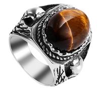 OIDEA Bague homme œil de tigre tête de mort : biker œil de tigre pierre bague chevalier en acier inoxydable bijoux cool cadeau pour hommes garçons taille 54-70, Oeil de tigre