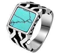 OIDEA Bague motard pour homme avec turquoise : chevalière avec pierre turquoise style vintage classique chevalier bague bijoux cadeau pour hommes garçons amis taille 54-70
