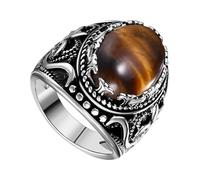 OIDEA Bague rétro œil de tigre pour homme : or argent biker œil de tigre pierre bague de chevalier en acier inoxydable cool avec motifs artistiques bijoux cadeau pour hommes garçons taille 52-70, Oeil