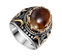 OIDEA Bague rétro œil de tigre pour homme : or argent biker œil de tigre pierre bague de chevalier en acier inoxydable cool avec motifs artistiques bijoux cadeau pour hommes garçons taille 52-70, Oeil