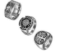 OIDEA Bague sceau viking homme : bague argent vintage runique boussole norvégienne en acier inoxydable gothique motard 3 pièces - Pour usage quotidien Cadeau (taille 57-27), #11(64mm)=ES24, Acier
