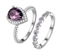 OIDEA Bagues Femme Empilables Améthyste : Lot de 2 Bagues de Promesse en Zircon et Pierre Fine Alliance de Larme Violet 51,5- Cadeau Anniversaire & Saint-Valentin