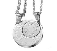 OIDEA Bijoux 2 Pendentifs pour Amoureux Acier Inoxydable Faux Diamant Couleur Argent Numéro Roman Boussole avec Sac Cadeau