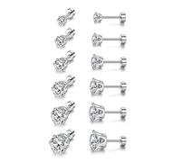 Oidea Bijoux 6 Paires Boucles d'oreilles Femme - Rond Clous d'oreille Oxyde de Zirconium - Acier Inoxydable - pour Homme et Femme (Argent-1)