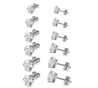 Oidea Bijoux 6 Paires Boucles d'oreilles Femme - Rond Clous d'oreille Oxyde de Zirconium - Acier Inoxydable - pour Homme et Femme (Argent)-Cadeau fete des meres/cadeau de fête des pères