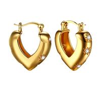 OIDEA Boucles d'Oreilles Femme Dorées : Boucles d'Oreilles Créoles Coeur Épaisses Décorées d'Étoiles Scintillantes et Strass Bijou Vintage pour Tenue Élégante - Cadeau Saint Valentin