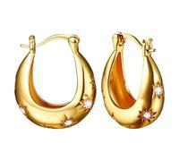 OIDEA Boucles d'Oreilles Femme Dorées : Boucles d'Oreilles Créoles en U Épaisses Décorées d'Étoiles Scintillantes et Strass Bijou Vintage pour Tenue Élégante - Cadeau Saint Valentin