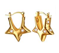 OIDEA Boucles d'Oreilles Femme Dorées : Boucles d'Oreilles Créoles en U Épaisses Étoile Décorées d'Étoiles Scintillantes et Strass Bijou Vintage pour Tenue Élégante - Cadeau Saint Valentin