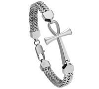 OIDEA Bracelet avec croix égyptienne Ankh pour homme : double rangée tressée Bracelet chaîne Franco e vie en acier inoxydable Bracelet de protection amulette bijoux cadeau
