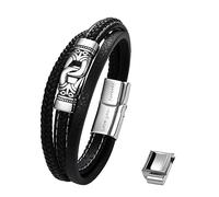 OIDEA Bracelet Cuir Homme Réglable: Cuir Tressé Multicouche Avec Manchette en Acier Inoxydable - Personnalisé pour Petit Ami, Frère, Papa, Fils - Cadeau de Noël