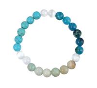 OIDEA Bracelet d'amitié en pierre naturelle : œil de chat bleu turquoise, perles élastiques blanches, cadeau pour meilleure amie pour femme