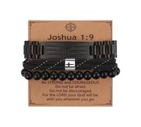 OIDEA Bracelet Homme Croix Réglable:3 PCS Bracelet Obsidienne Versets Bibliques avec Plaque Acier Inoxydable Bijoux Religieux Ajustable avec Carte pour Prière - Cadeau Anniversaire Fête des Pères