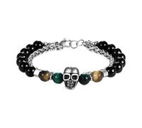 OIDEA Bracelet Homme de Perles Réglable en Obsidienne: Bracelet de Perles réglable avec Pendentif Tête de Mort Multicouche en Acier Inoxydable Unisexe-Jaune
