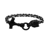 Oidea Bracelet viking marteau de Thor pour homme : bracelet en acier inoxydable à maillons Mjolnir tête de loup pour homme, amulette, cadeau pour lui, papa, père, mari, ami, taille unique, Métal, Pas