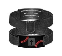 Oidea Bracelets avec verset de la Bible en croix pour homme : cadeau de remise de diplôme bracelet en acier inoxydable noir élastique réglable bijoux chrétiens cadeau pour homme, Acier inoxydable