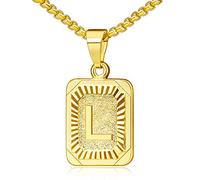 OIDEA Collier avec lettres de A à Z, argent doré, charme, pour homme/femme avec pendentif en forme de lettre A-Z rectangulaire, chaîne en acier inoxydable, chaîne de blé, bijou cadeau pour homme et