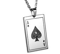 Oidea Collier avec pendentif en forme de carte de poker gothique As de pique en acier inoxydable avec chaîne de 55,9 cm incluse, cadeau d'anniversaire, avec sac cadeau