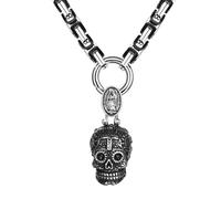 OIDEA Collier byzantin pour homme avec tête de mort : croix de Madone gothique 61 cm Chaîne byzantine en acier inoxydable avec crâne viking punk bijoux pour hommes ami vintage argent noir