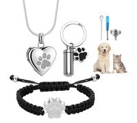 OIDEA Collier Cendres Chat Chien:Ensemble 3 Pièces Collier Bracelet Porte-clés Acier Inoxydable Motif de Patte de Chien Memorial Urne pour Chat et Chien pour Funérailles Amulette