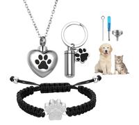OIDEA Collier Cendres Chat Chien:Ensemble 3 Pièces Collier Bracelet Porte-clés Acier Inoxydable Motif de Patte de Chien Memorial Urne pour Chat et Chien pour Funérailles Amulette