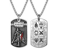 OIDEA Collier chevalier templier pour homme : acier inoxydable Éphésiens 6:16-17 Armure de Dieu Croix Médaille de Saint Médaille Amulette Religion Chrétien Catholique Bijoux Cadeaux, one size, Métal