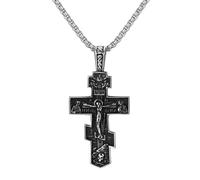 OIDEA Collier Croix Homme Acier : Pendentif Crucifié de l'Église Orthodoxe Vintage Jésus-Christ - Cadeau pour Baptême Prière Noël Homme Femme Pâques Argent Or, Acier inoxydable, Pas de gemme