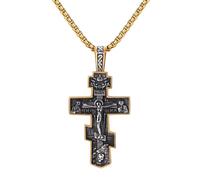 OIDEA Collier Croix Homme Acier : Pendentif Crucifié de l'Église Orthodoxe Vintage Jésus-Christ - Cadeau pour Baptême Prière Noël Homme Femme Pâques Argent Or, Acier inoxydable, Pas de gemme