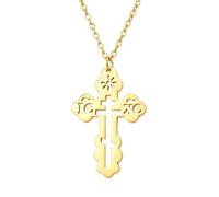Oidea Collier Croix Orthodoxe Acier Inoxydable Chaîne 45cm | Pendentif croix en acier inoxydable, chaîne de 45 cm + rallonge de 5 cm, pour église, culte et foi quotidienne