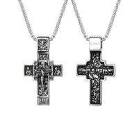 OIDEA Collier croix orthodoxe homme : pendentif croix de Jésus runes vikings en acier inoxydable - Cadeaux de bijoux chrétiens