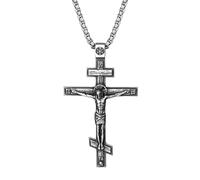 OIDEA Collier croix orthodoxe pour homme : pendentif Jésus chrétien en argent vintage pour homme Acier inoxydable Bijoux religieux Hypoallergénique - Cadeau de prière décontracté, 7.1*4.2cm, Acier