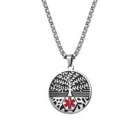 OIDEA Collier d'alerte médicale unisexe : pendentif arbre de vie avec plaque d'identification d'urgence médicale avec avertissement Blood Thinner en acier inoxydable pour femme et homme, 3cm, Acier
