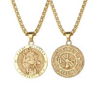 Oidea Collier de pompier St Florian - Cadeau pour homme - En acier inoxydable - Médaille patron - Amulette religieuse - Bijoux pour homme et femme, taille unique, Acier inoxydable, Pas de gemme
