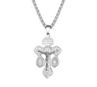 Oidea Collier en acier inoxydable Cruz Del Perdon Catolica St Benoît avec pendentif en forme de médaille miraculeuse pour homme et femme, taille unique, Métal, Pas de pierre précieuse