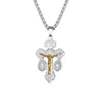 Oidea Collier en acier inoxydable Cruz Del Perdon Catolica St Benoît avec pendentif en forme de médaille miraculeuse pour homme et femme, taille unique, Métal, Pas de pierre précieuse