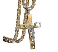 OIDEA Collier en acier inoxydable pour homme avec croix de prière Jésus Bible Crucifix Doré argenté Deux tons pour cadeaux d'anniversaire