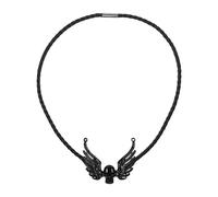 Oidea Collier en cuir tressé avec ailes d'ange et tête de mort - Style hip-hop rock noir - Collier rétro gothique pour Halloween - Cadeau pour homme et femme