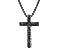 OIDEA Collier Homme Acier Inoxydable: Collier Gros Pendentif Croix Martelée Style Vintage Punk Noir Bijou Chrétien Cadeau (Noël & Baptême)