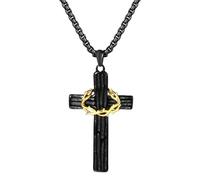 OIDEA Collier Homme Acier Inoxydable: Collier Pendentif Croix et Couronne d'Éépines Bijoux Religieux Bijoux Amulettes Argent - Cadeau Anniversaire Fête de Pères