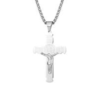 OIDEA Collier Homme Pendentif Croix Saint Benoît: Collier Croix en Acier Inoxydable pour Homme,Collier Réglable Pour Unisexe-Argent