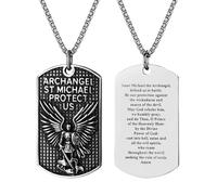 OIDEA Collier Homme Saint Michel : Pendentif Dog Tag en Acier Inoxydable avec Prière Gravée Argent - Bijou Religieux et Protecteur Cadeau pour Père & Homme