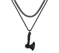 OIDEA Collier Homme Viking Pendentif: Collier Pendentif Hache en Acier Inoxydable Bijoux Viking Nordique pour Homme Femme avec Chaîne Cubaine/Torsadée Chaîne double Couche Hache Noir