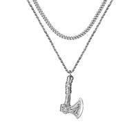 OIDEA Collier Homme Viking Pendentif: Collier Pendentif Hache en Acier Inoxydable Bijoux Viking Nordique pour Homme Femme avec Chaîne Cubaine/Torsadée Chaîne double Couche Hache Argent