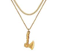 OIDEA Collier Homme Viking Pendentif: Collier Pendentif Hache en Acier Inoxydable Bijoux Viking Nordique pour Homme Femme avec Chaîne Cubaine/Torsadée Chaîne double Couche Hache Or