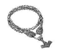 OIDEA Collier Homme Viking Puissant: Collier Pendentif Marteau de Thor avec Griffe d'Ours et Runes Chaîne Byzantine 60cm Acier Inoxydable Argenté- Cadeau Noël Fête des Pères
