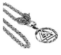 OIDEA Collier marteau de Thor Viking pour homme : pendentif vintage Viking Heaume de Awe Mjolnir avec tête de loup, amulette byzantine, bijoux cadeau pour homme et femme, chaîne de 61 cm, Acier