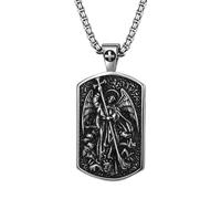 OIDEA Collier médaille Saint Michel : pendentif archange des mains prière de la Vierge Marie pour femme homme avec carte de vœux bijoux de Saint Benoît en acier inoxydable - Cadeau, 4.7cm, Acier