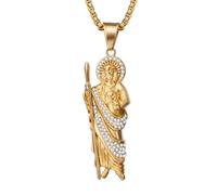 OIDEA Collier Pendentif Saint Jude en Acier Inoxydable: Collier St. Benoît Pendentif pour Homme et Femme Incrusté de Zircon, Amulettes Religieuses-Or